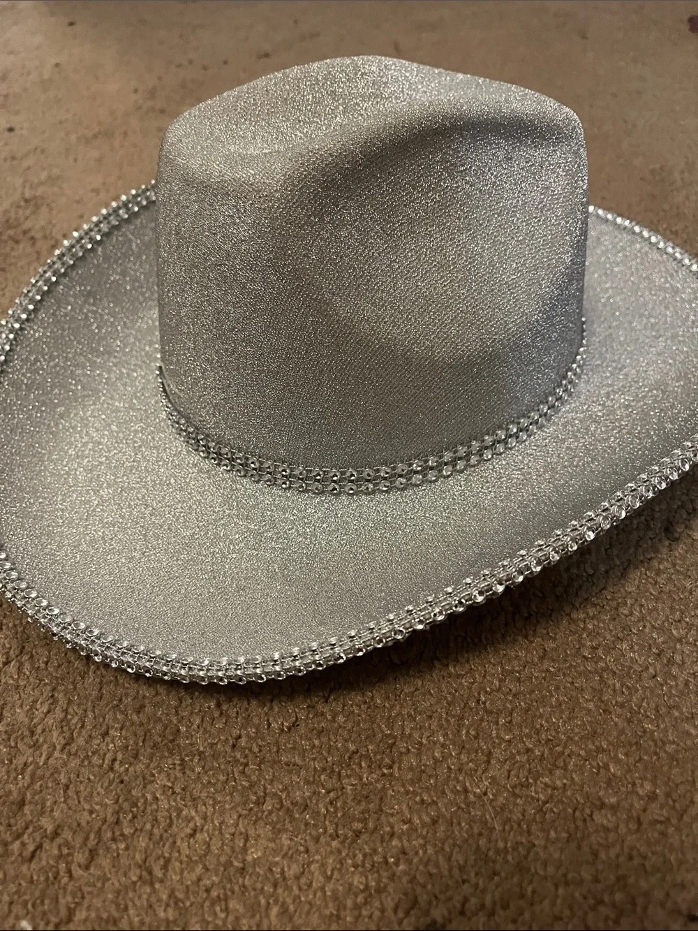 Silver Glitter Cowboy Hat with Rhinestone Trim - Picture 1 of 3